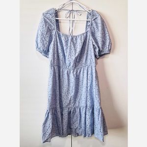 & Other Stories Women's Voluminous Broderie Anglaise Mini Dress - Dusty Blue NWT